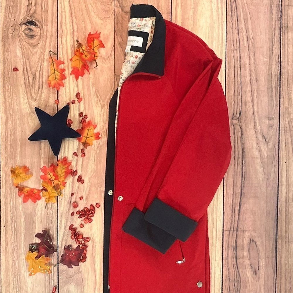 Liz Claiborne Red Rain Storm Flap Jacket/Trench, Size: S